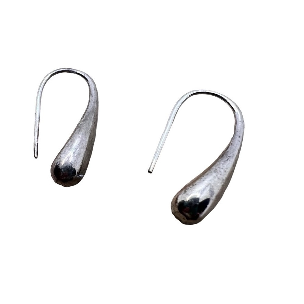 Silver tone minimalist industrial teardrop waterfall dangle drop earrings